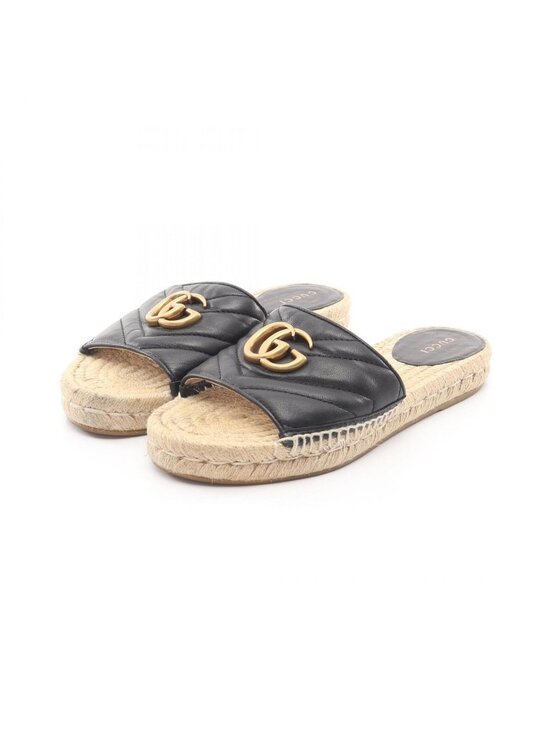 Gucci GG Marmont Beige Leather Espadrille Wedge Sandals US  Gucci Sandals GG Marmont Espadrille Leather